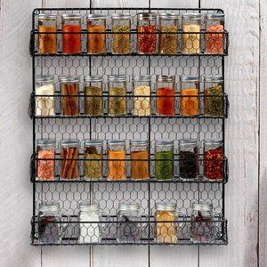 4 Tier Metal Spice Rack Wall Mount, Organizer Pantry Cabinet Jar Storage Closet